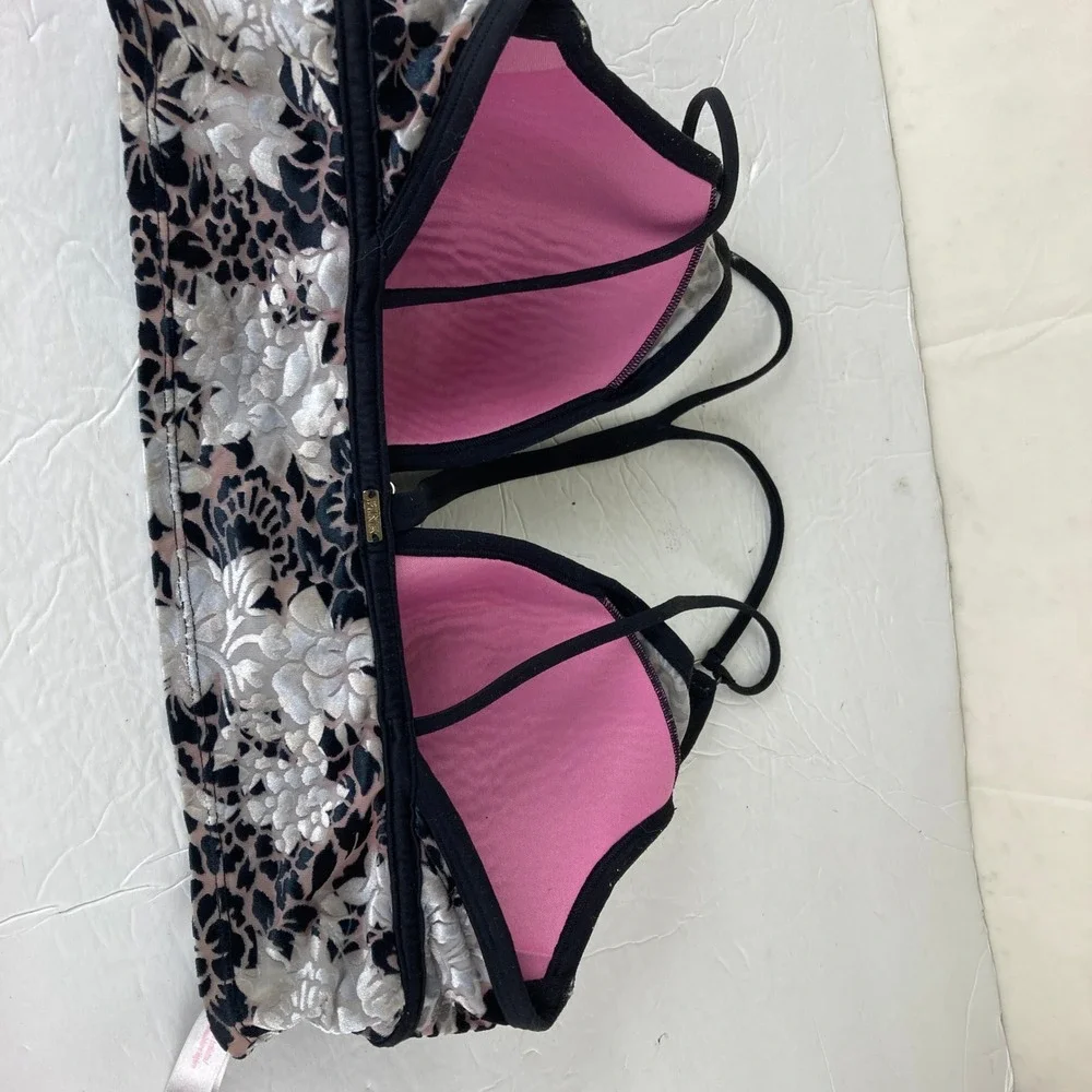 PINK Victoria's Secret Bralette Women L‎ Black Pink Velvet Burnout Strappy Back